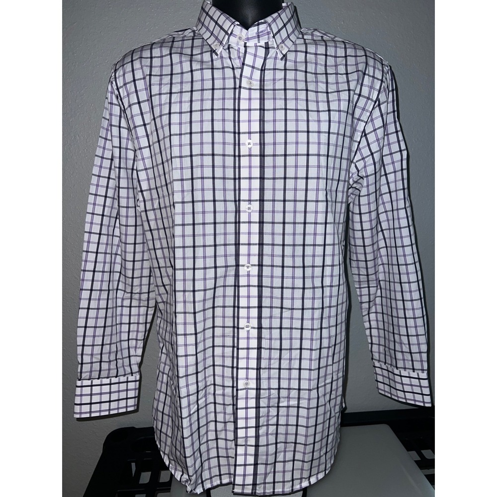 Nick Graham Mens Modern Fit Purple Navy Check Button Down Shirt 15.5 32-33 M